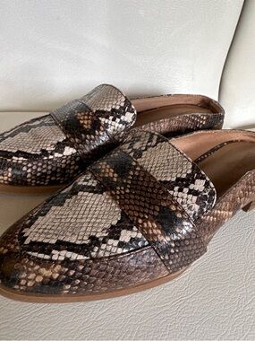 Snake-Print Slip-On Loafers in Brown and Cream
